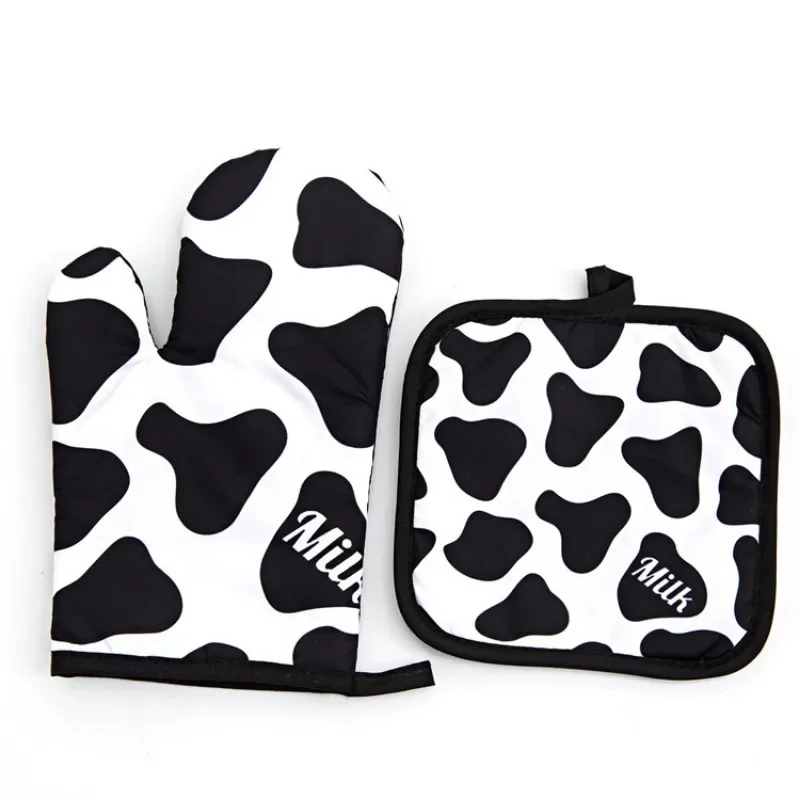 Kitchen Gloves Silicone Oven Mitts Kitchen Gloves Silicone Oven Gloves Cotton Pot Holders Insulation Leopard Pattern Pad Cooking Microwave Gloves Baking BBQ Oven Potholders Oven Mitts Potholder Pad