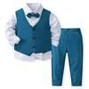 Birthday Costume for Boy Gentleman Outfits Children Spring Autumn Boutique Clothing Set Solid Vest Suit Kids Cotton Formal Wears