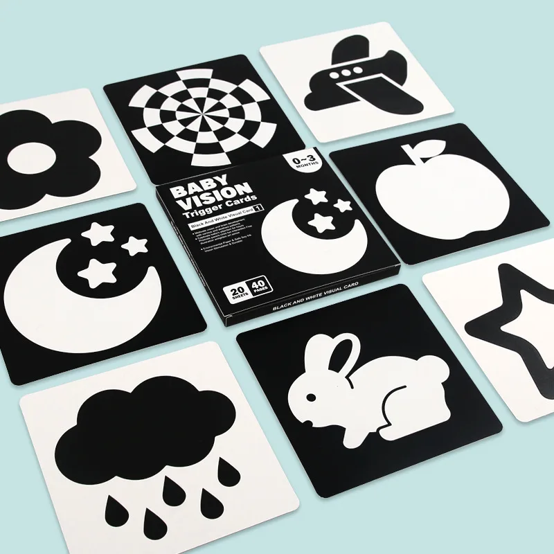 Montessori Baby Toys Black White Flash Cards High Contrast Visual Stimulation Cards Early Education Toys For Nerborns 3