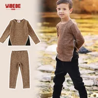 3M-12T Kids Outfits Fall Warm Long Sleeve Sweatshirt Casual Pants Boy Girls Ribbed Tops+pants 2pcs Set Baby Sweater Clothes Sets