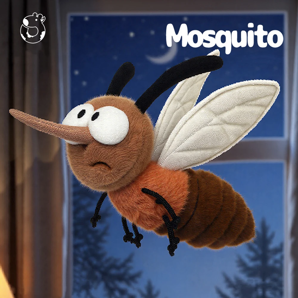 25cm Summer Mosquito Plush Toy Cute Stuffed Bug with Angry Face Fluffy Doll Room Decor Children's Birthday Gift