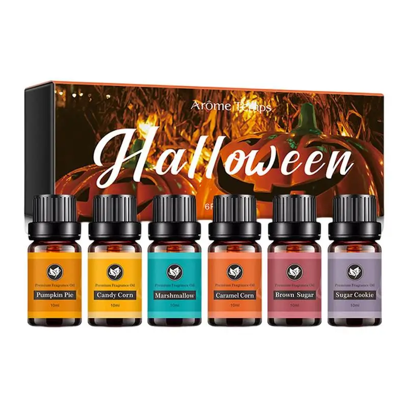 

6pcs Winter Warm Food Aromas Fragrance Oil Set Halloween Bonfire Essential Oil With Candy Corn Marshmallows Sugar Cookies