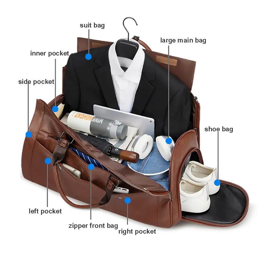 Leather foldable Duffle Bag Suit Travel Bag Waterproof Extra Large