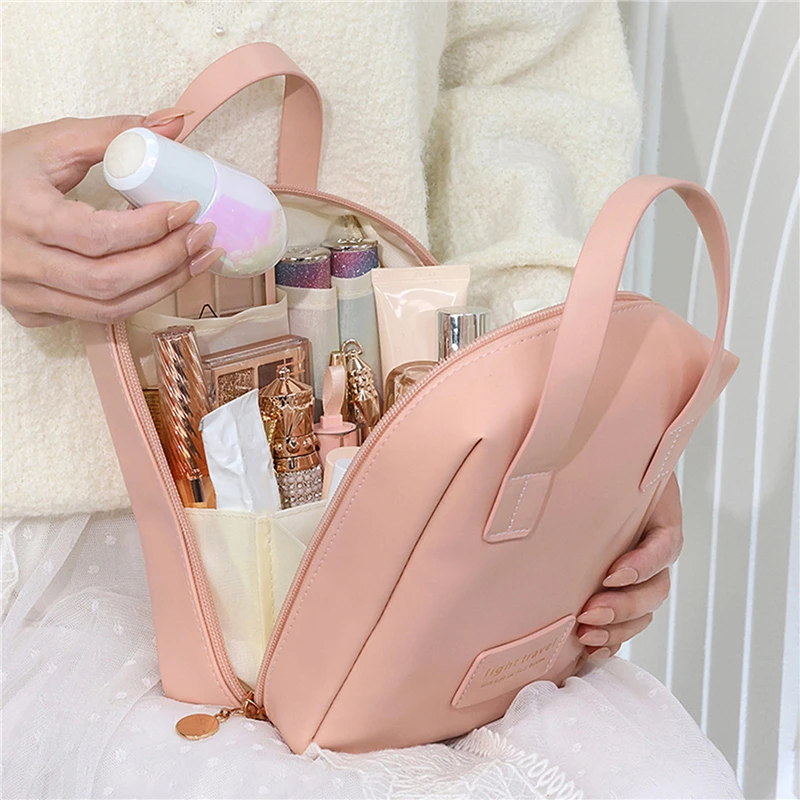 

Cosmetic Bags For Women Elegant PU Leather Make Up Pouch Travel Toiletries Organizer Storage Hangbag Korean Carry-on Makeup Tote