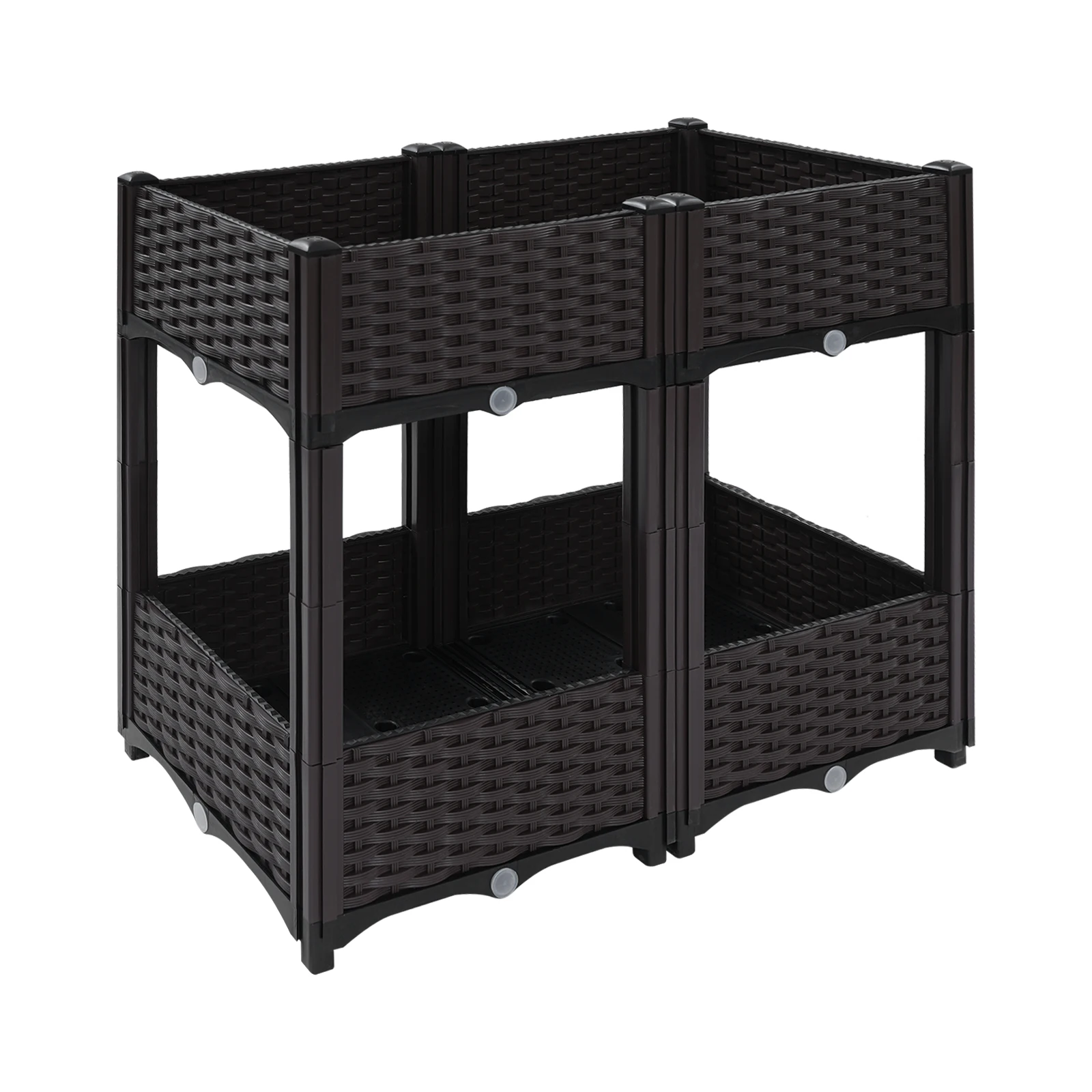 Doppeldecker, erhöhtes Bett, rechteckiger Blumentopf in Rattan-Optik, Blumentopf, 4 Boxen, vertikale Balkonbox, Pflanzgefäße für Gartenbalkon – Detail 6