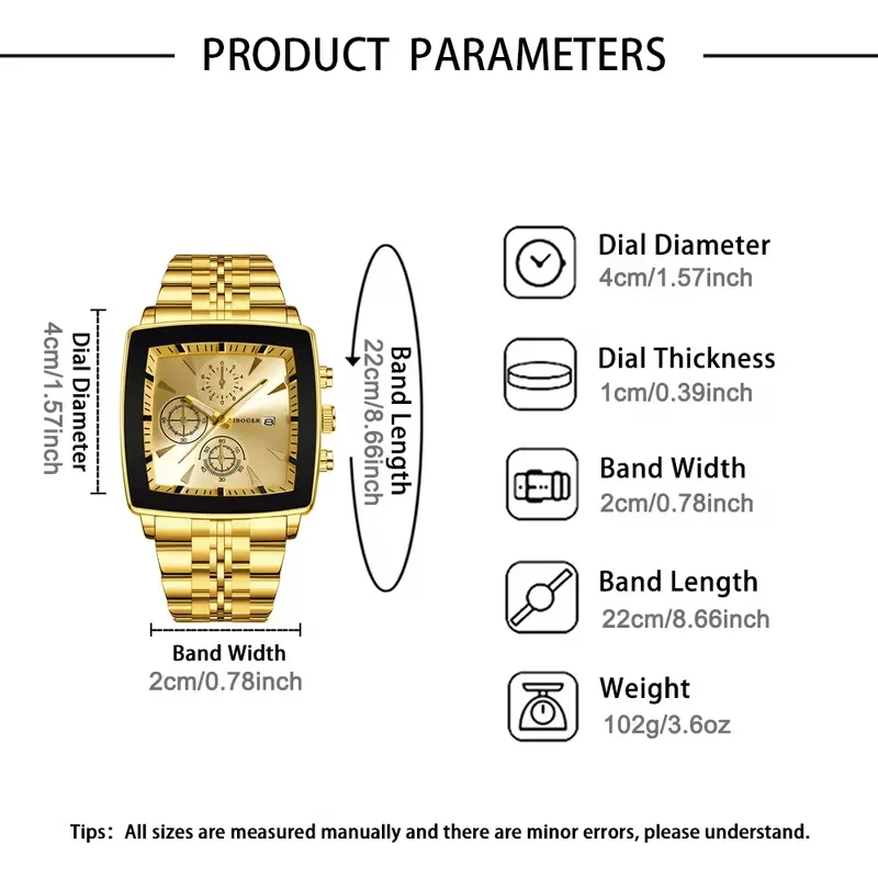 Men quartz wristwatch luxury square dial fashion stainless steel business with calendar reloj hombre (without box)