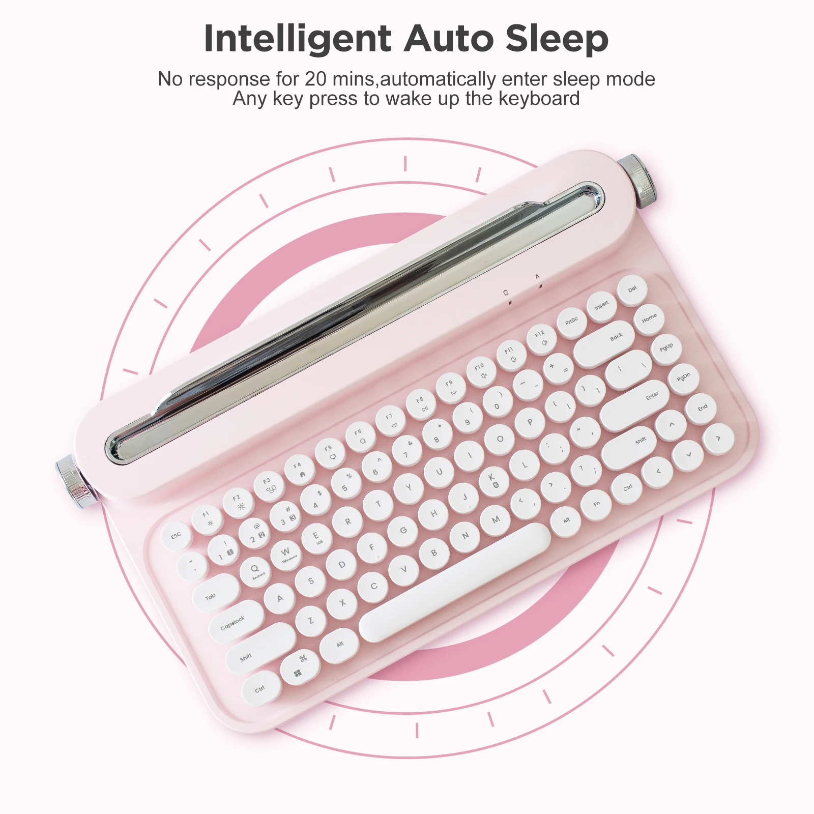 Yunzii Actto Teclado Bluetooth sem Fio B305 Rosa Bebê Máquina de Escrever Retro Estético Suporte Integrado para Multi-dispositivo - Imagem 3