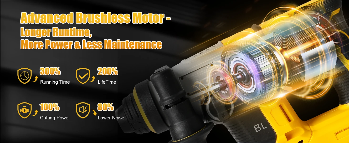 2 Modes SDS Metal Concrete Breaker Jackhammer Tools For DeWALT 20V Battery Brush