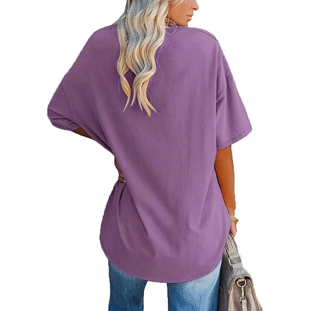 Women's Short Sleeve T Shirt - Cotton Broadcloth Polyester Fabric Top, Loose Fit Tee