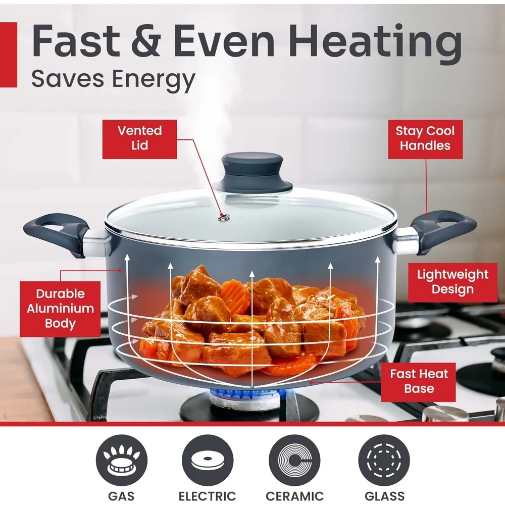 16-Piece Healthy Stone Pots and Pans Set Non Stick, Non Toxic Ceramic Cookware Set, Dishwasher Safe, w Frying Pans, Sauce Pan,