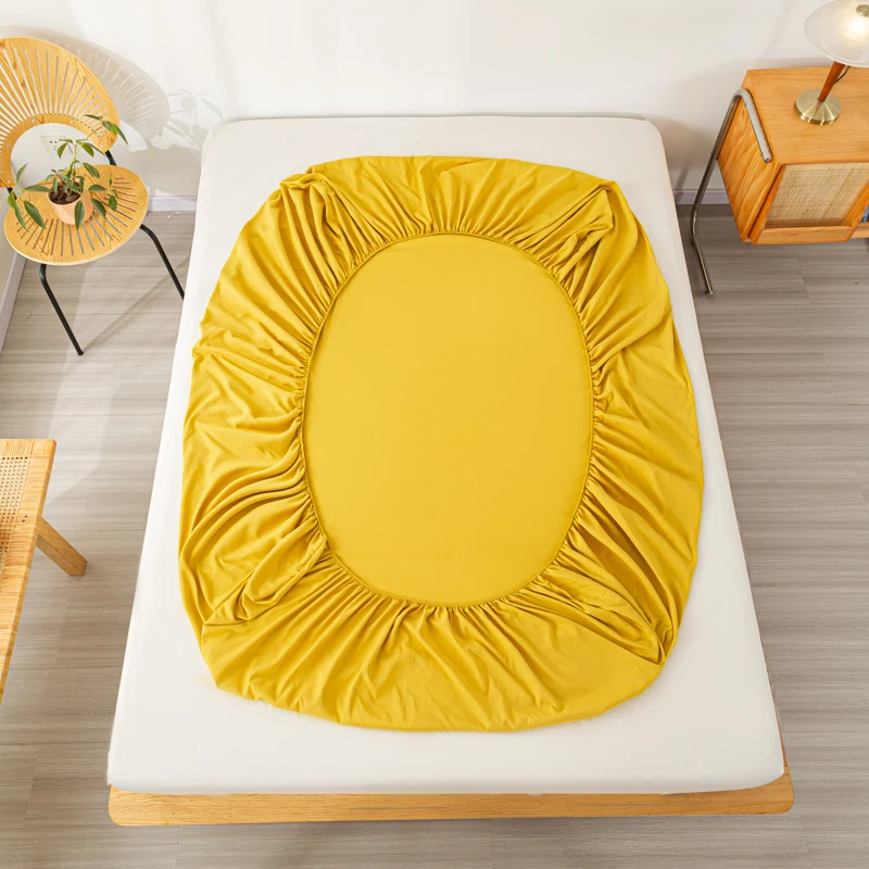 Yellow Fitted Sheet 3pcs Protective Mattress Cover Non-Slip Bedspreads Solid Bed Fitted Sheets with 2 Pillowcases Bedroom Decor 6