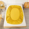 Yellow Fitted Sheet 3pcs Protective Mattress Cover Non-Slip Bedspreads Solid Bed Fitted Sheets with 2 Pillowcases Bedroom Decor 6