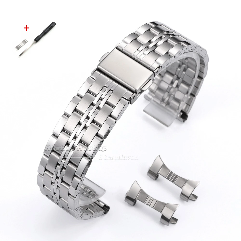 Premium Stainless Steel Watch Strap with Curved & Flat Ends - Universal Bracelet with Folding Buckle, Multiple Sizes Available