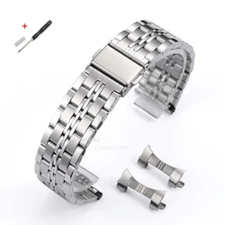 Premium Stainless Steel Watch Strap with Curved & Flat Ends - Universal Bracelet with Folding Buckle, Multiple Sizes Available - 20mm (Silver)