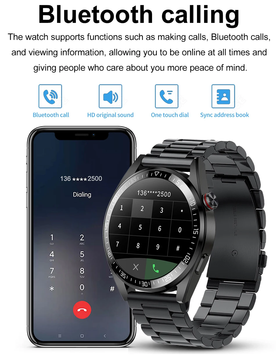 SACOSDING Smart Watch Men 454*454 Screen Always Display The Time Bluetooth Call 8G RAM Local Music Smartwatch For Android ios