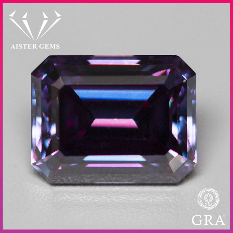 Emerald Cut Royal Purple Moissanite Pietre Sciolte Vvs1 1.0-5.0Ct Pass Diamond Tester Con Certificato Gra