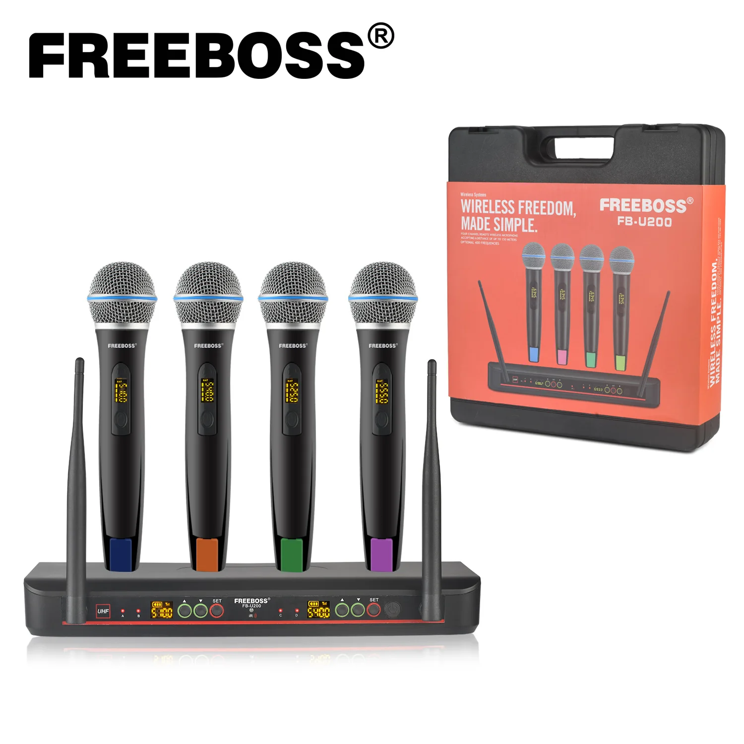 ConnectX-3 멜란옥스 VPI 듀얼 포트 QSFP 이더넷 어댑터 CX354A MCX354A-FCBT 9 FREEBOSS 4 채널 무선 마이크, 플라스틱 케이스 포함, 조정 가능, 500MHz IR UHF 무선 카디오이드 송신기, 미팅 FB-U200
