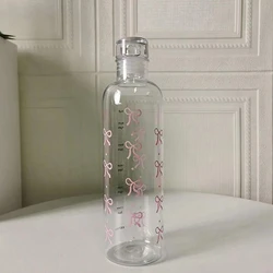 Kawaii Bow 500ML Time - Marked Transparent Water Bottle - Cute Outdoor & School Drinking Gift - 500ml (Pink)