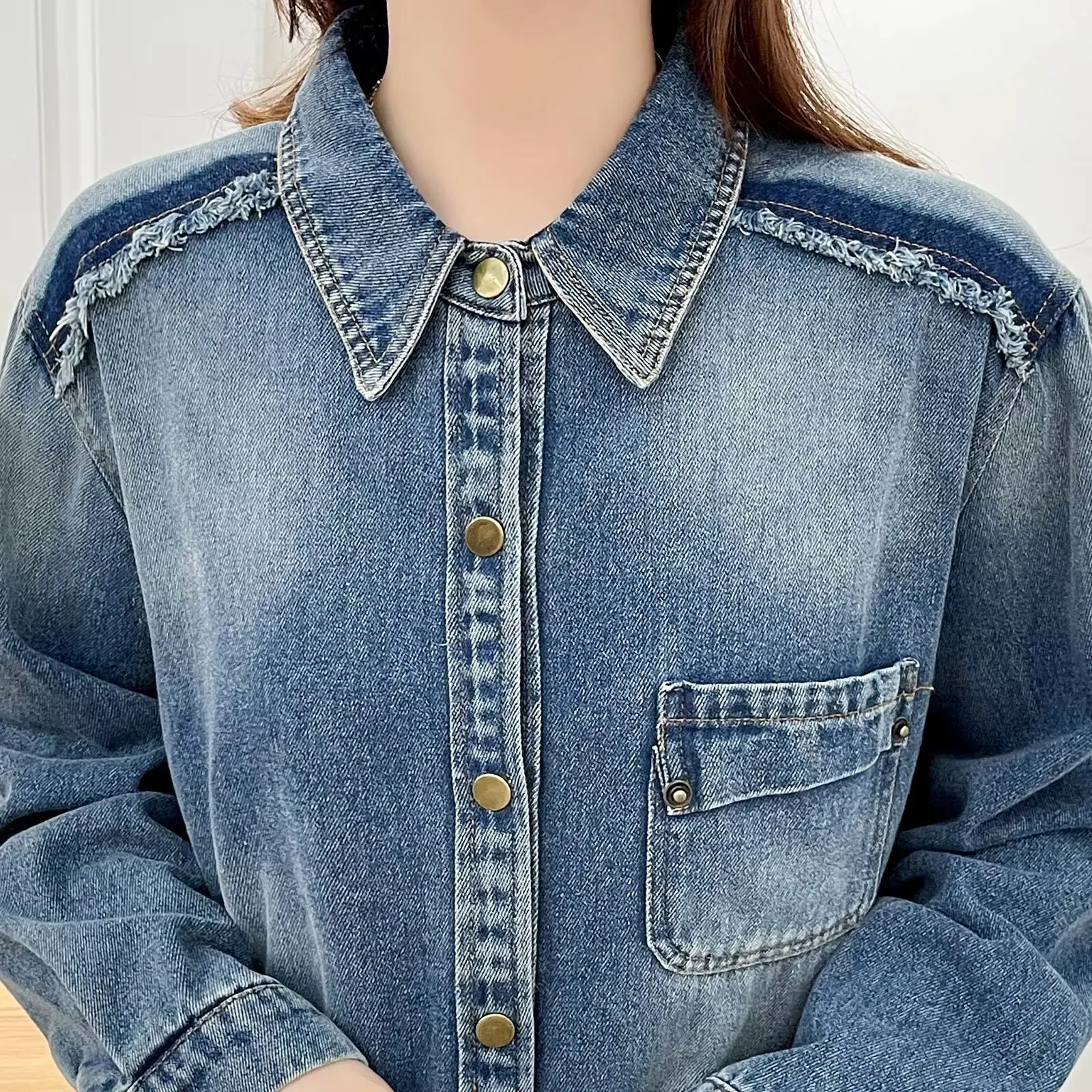 Fashion Plus Size Women's Denim Shirt Jacket Autumn New Design Loose OUTERWEAR 356