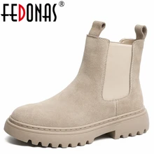 

2022 Spring Winter Basic Women Ankle Boots Cow Suede Concise Working Casual Thick Heels Platforms Round Toe Shoes Woman