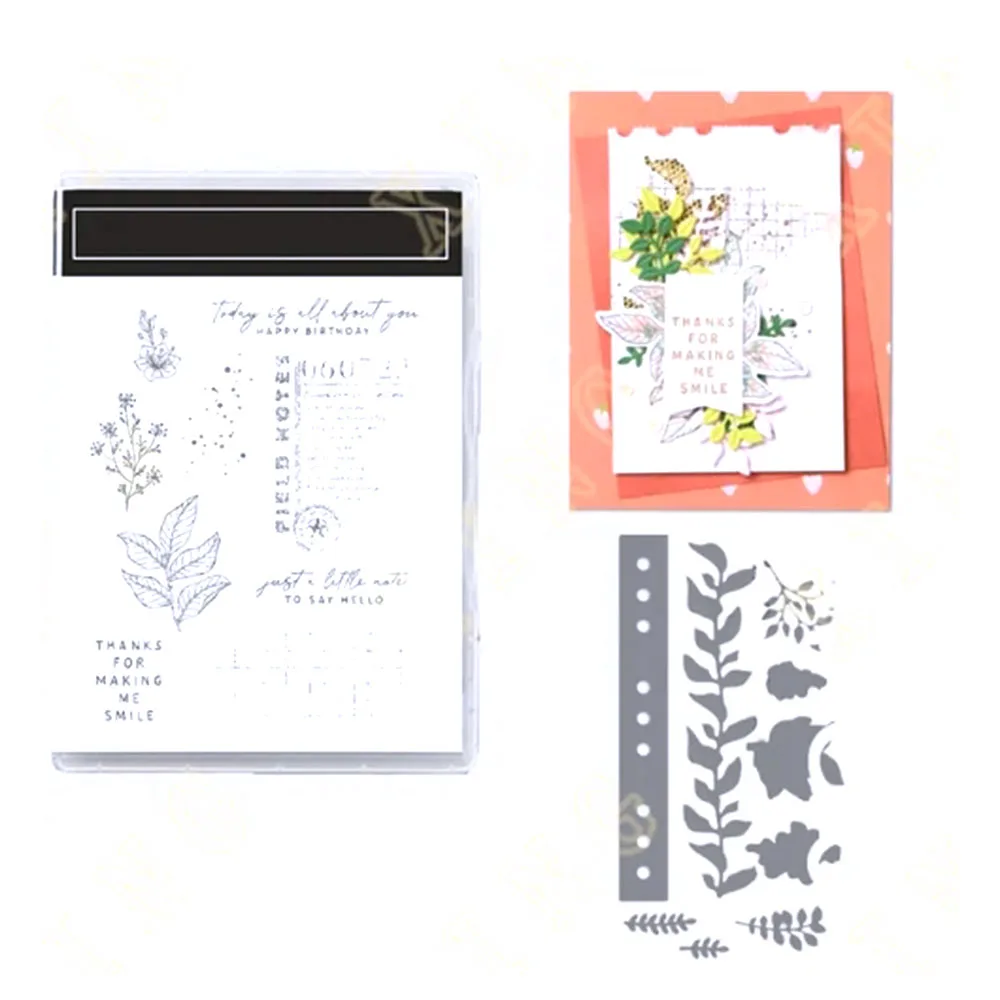 

New Spring Wishes Floral Leaves Notes Clear Stamps Dies DIY Scrapbook Diary Decoration Spring Stencil Stamps Crafts Dies