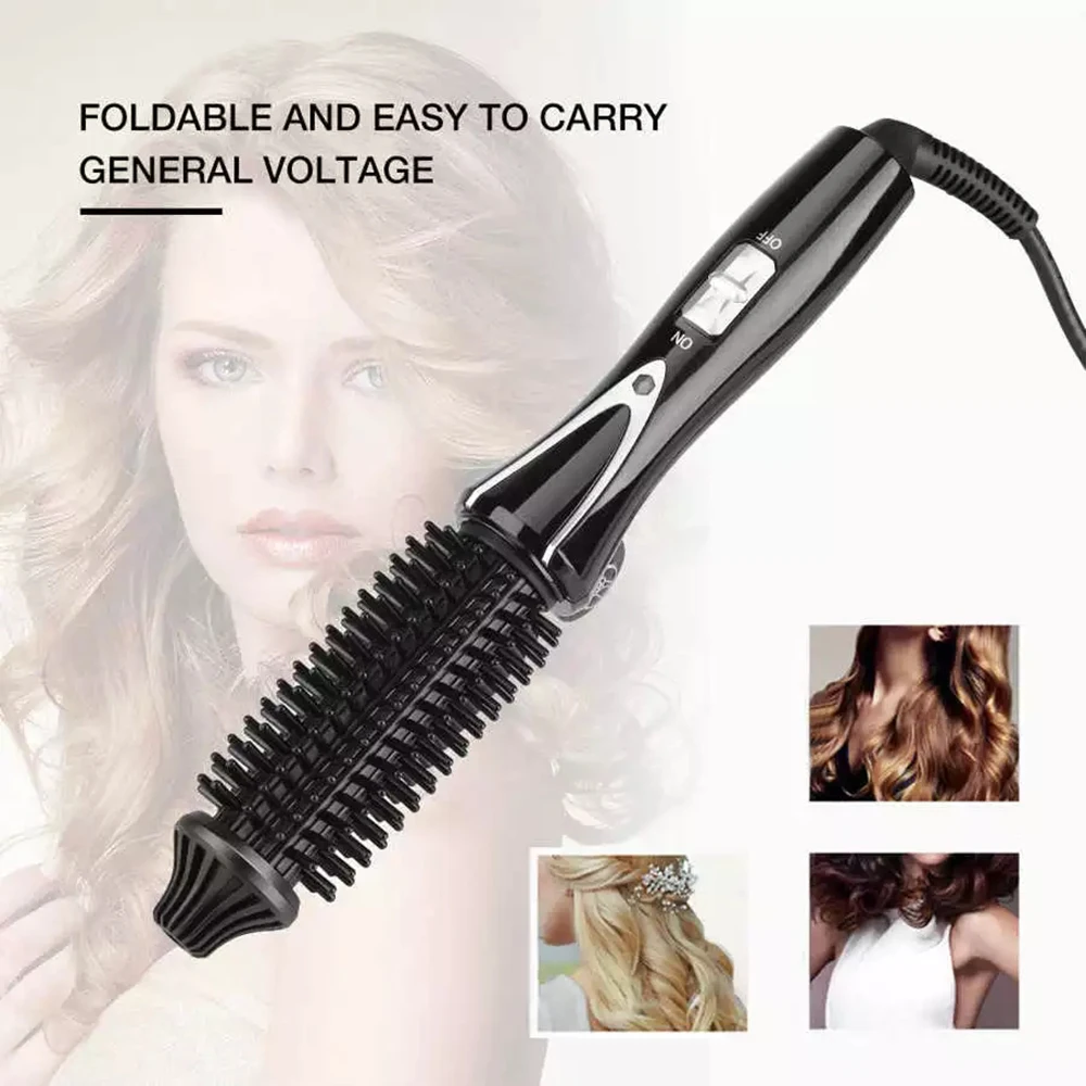 Folded Hair Curler Brush Barrel Curling Iron Wand Mini Foldable Handle Hot Comb Rollers Ceramic Electric Round Heated Anti-scald 5