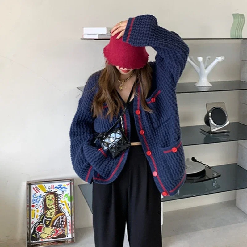 New Fashion Autumn and Winter Women's Elegant Women's Long Sleeve Cardigan Sweater Casual Single-breasted V-Neck Knitwear Top