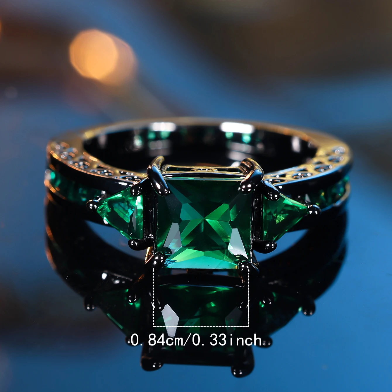 Chic Green Zircon Stone Ring in Vintage Black Gold Finish