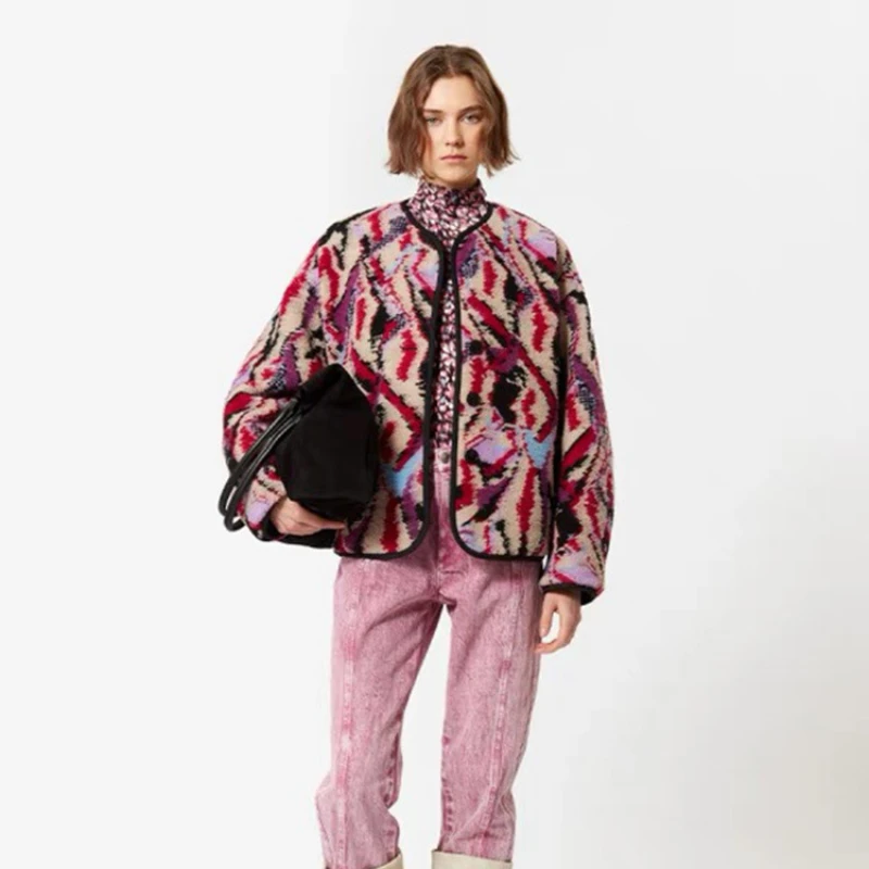 

Winter Women's Reversible Jacket Fashion Clashing Colors Warm Loose Casual Oversize Coats Parkas Wool Retro Streetwear