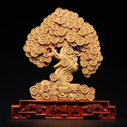 Feng Shui 24cm Thuja Wood Statue  Lucky Money TreeDecoration Mascot Home Desk Decor Sculptures