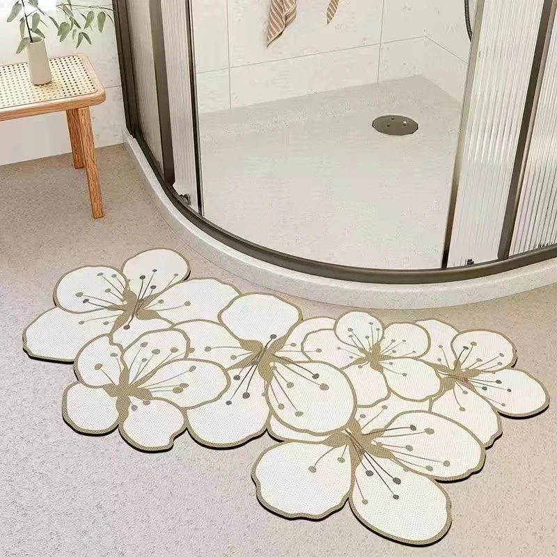 Super Absorbent Floral Bath Mat Quick Drying Bathroom Floor Rug Non-slip Entrance Doormat Nappa Skin Toilet Carpet Home Decor