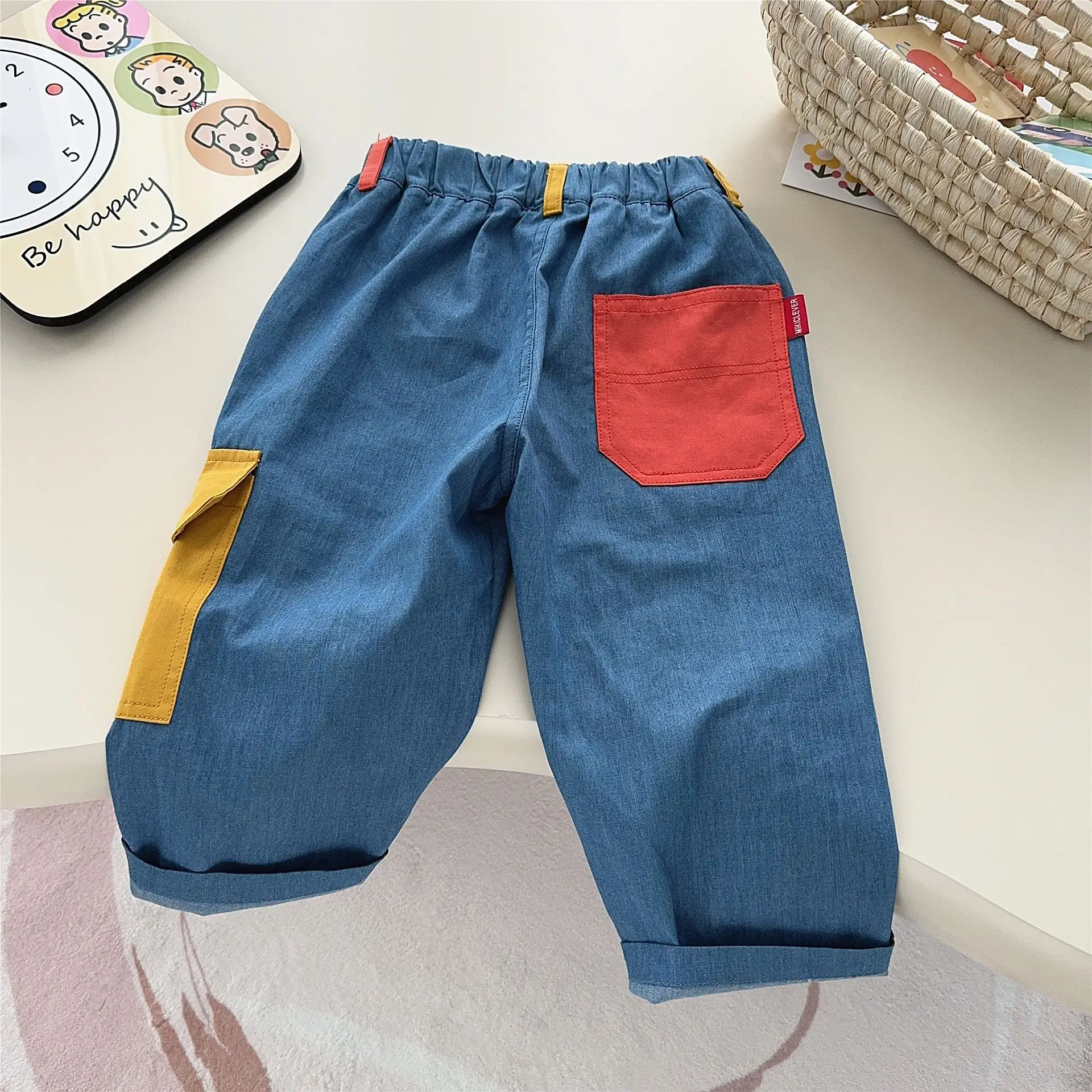 2025년 봄/여름 아동용 워싱 소프트 데님 팬츠, 튼튼한 자수 우주비행사 캐주얼 워크 팬츠