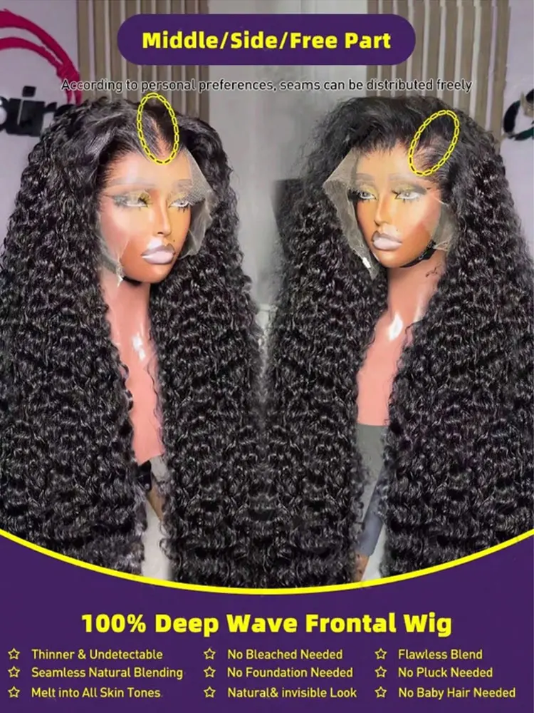 13x4 13x6 HD Lace Deep Wave Frontal Wig Brazilian Jerrly Curly Lace Front Human Hair Wigs For Women 200 250 Density Hair Wigs