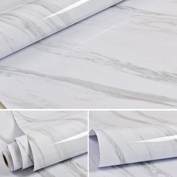 สติกเกอร์หินอ่อนห้องครัวฟิล์มกันน้ํามันเตากันน้ําความชื้น Self-Adhesive วอลล์เปเปอร์เคาน์เตอร์ตู้ Renovation กระเบื้อง 29