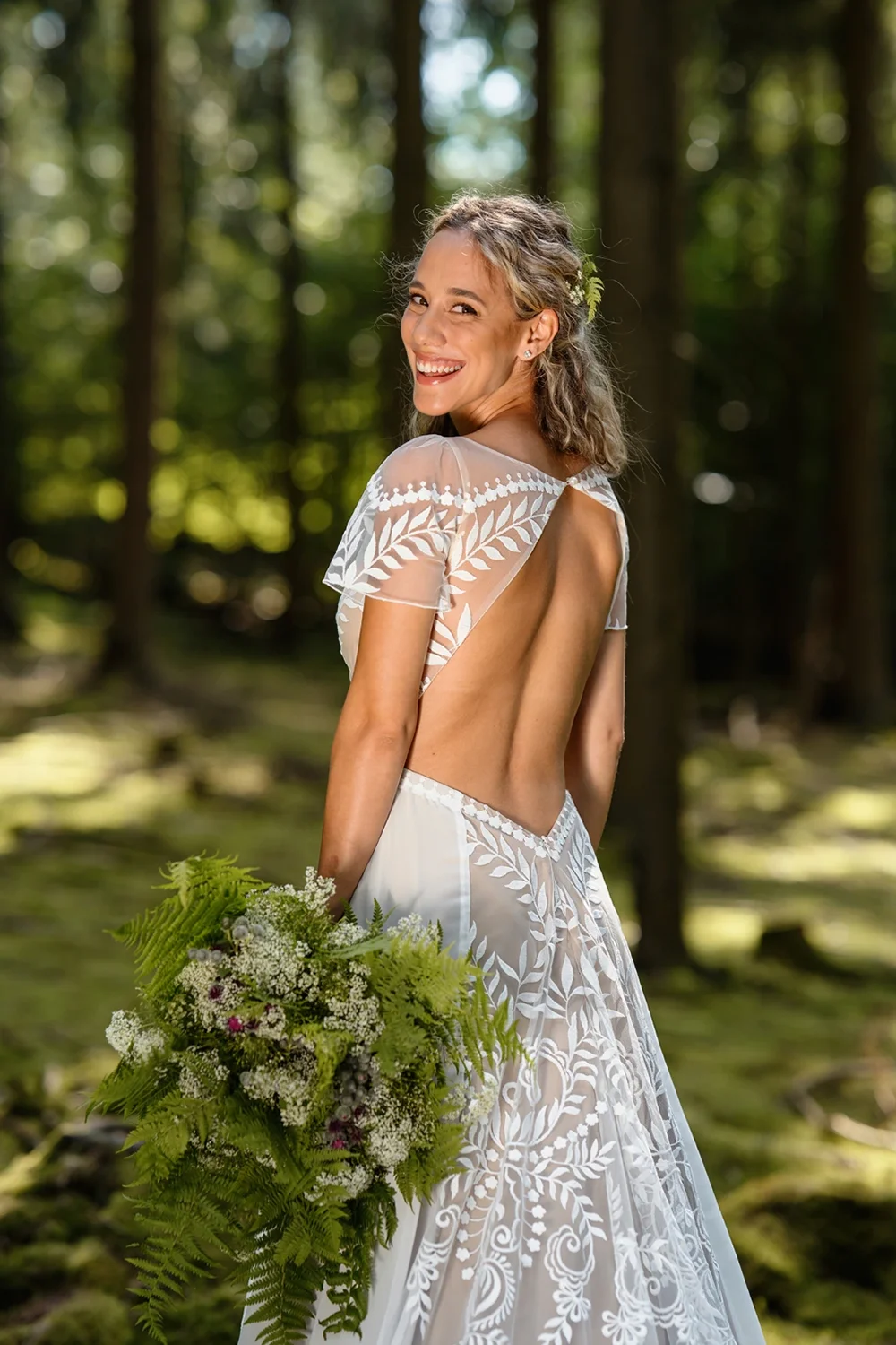 Mryarce Vintage Spitze Brautkleid Chiffon A-Linie Brautkleider mit kurzen Ärmeln – Detail 9