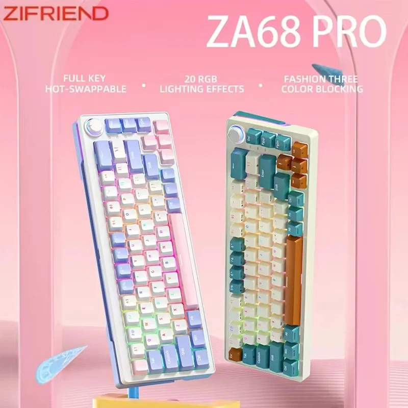 ZIFRIEND ZA68 Pro 68 Keys 3 Modes Mechanical Keyboard PBT RGB