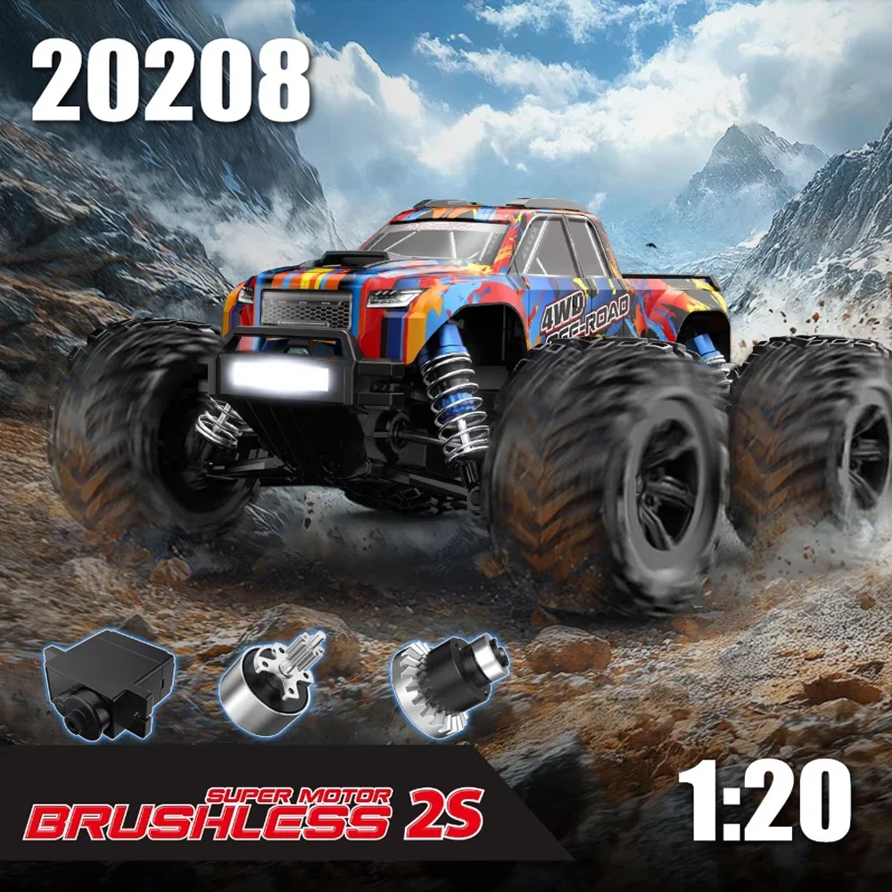 Voiture RC MJX 20208 Hyper Go 1/20 39KM/H 4WD tout-terrain RTR en action sur un terrain accidenté