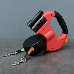 Dual Dog Leash with LED and Reflective Leads - Tangle - Free and Retractable (Red)