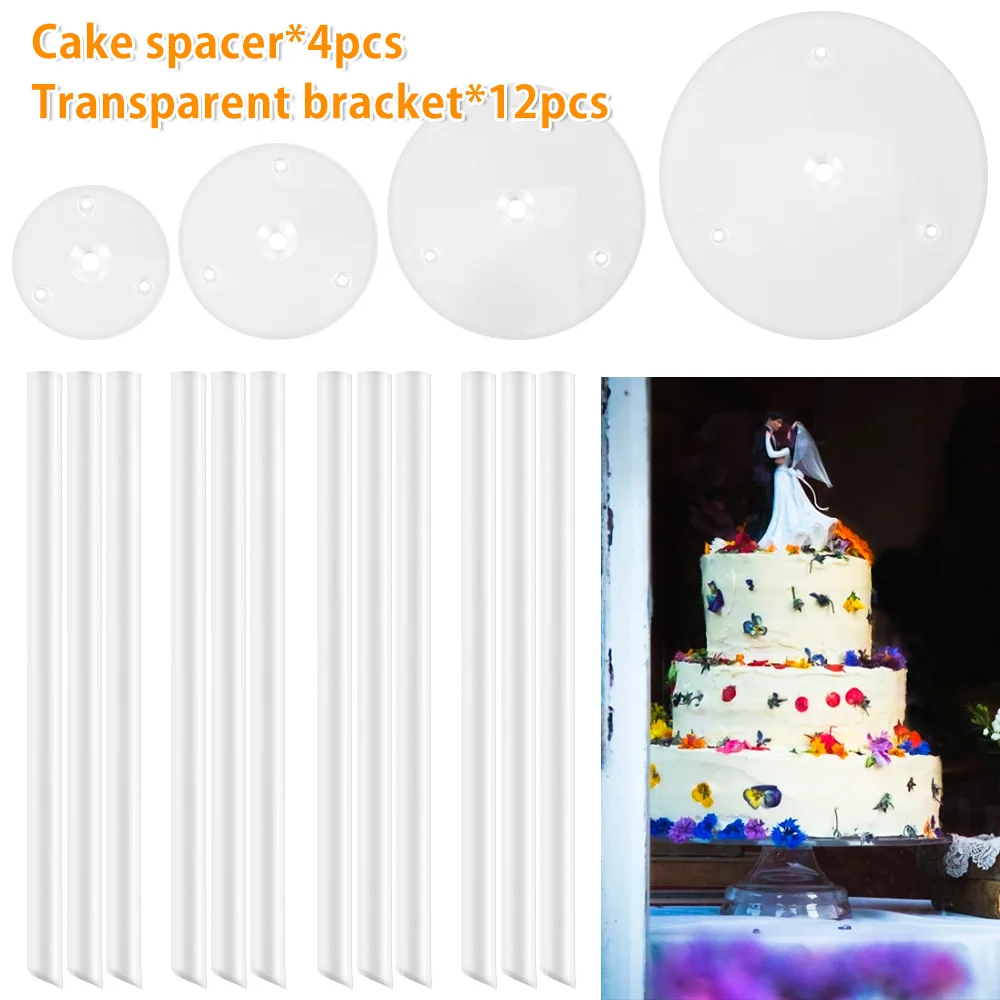 Cake Stand Multi-Tier Dessert Tower Reusable Cake Plate Supports with 12 Plastic Pillars Cake Stand Decoration for Birthday