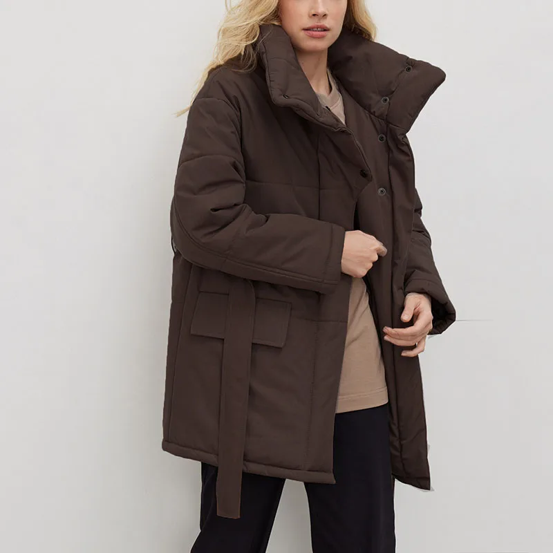 

Female Overcoat Winter Warm Irregularity Belt Women Cotton Coat 2023 New Fashion High Quality Thick Down Women Cotton Coat T310