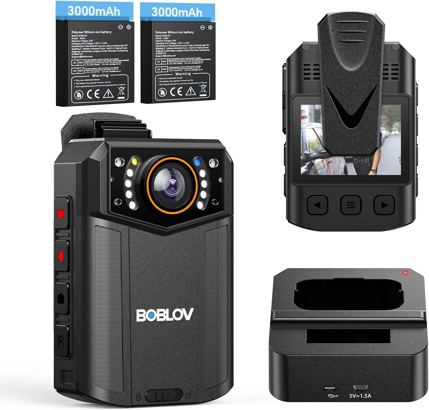 BOBLOV B4K6 Body Camera 4K 128GB Body Cam GPS Tracking 10 Hours Audio ...