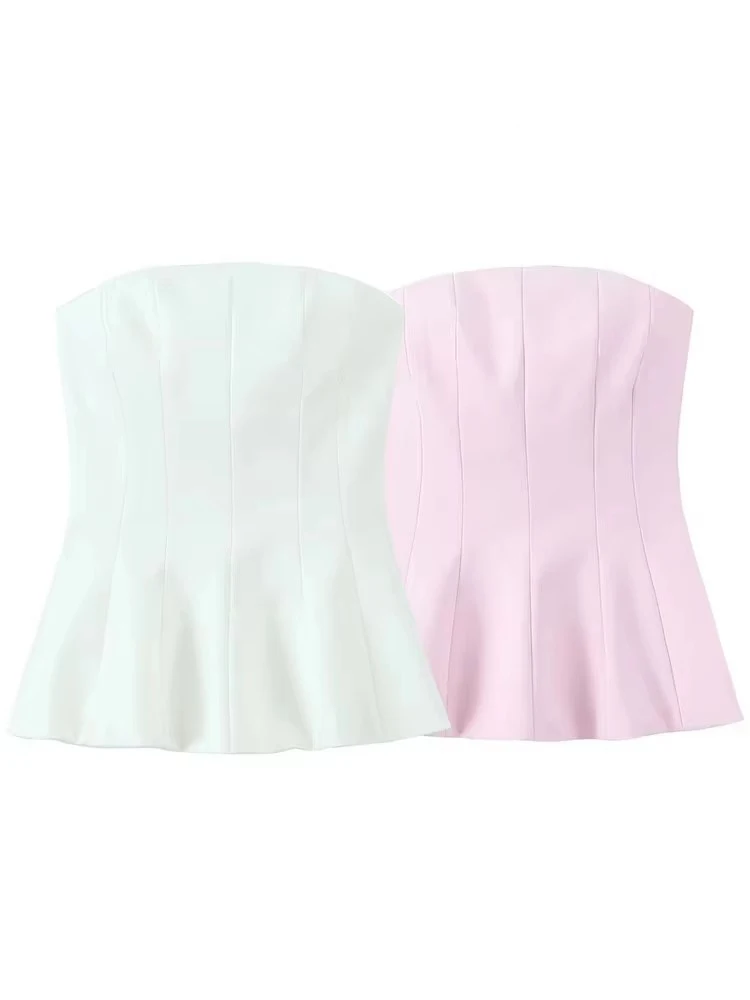 TFMLN Women Fashion Strapless Top Female Casual Sexy Slim Fitting Side Zipper Solid Short Top 2025 Summer New 2 Colors