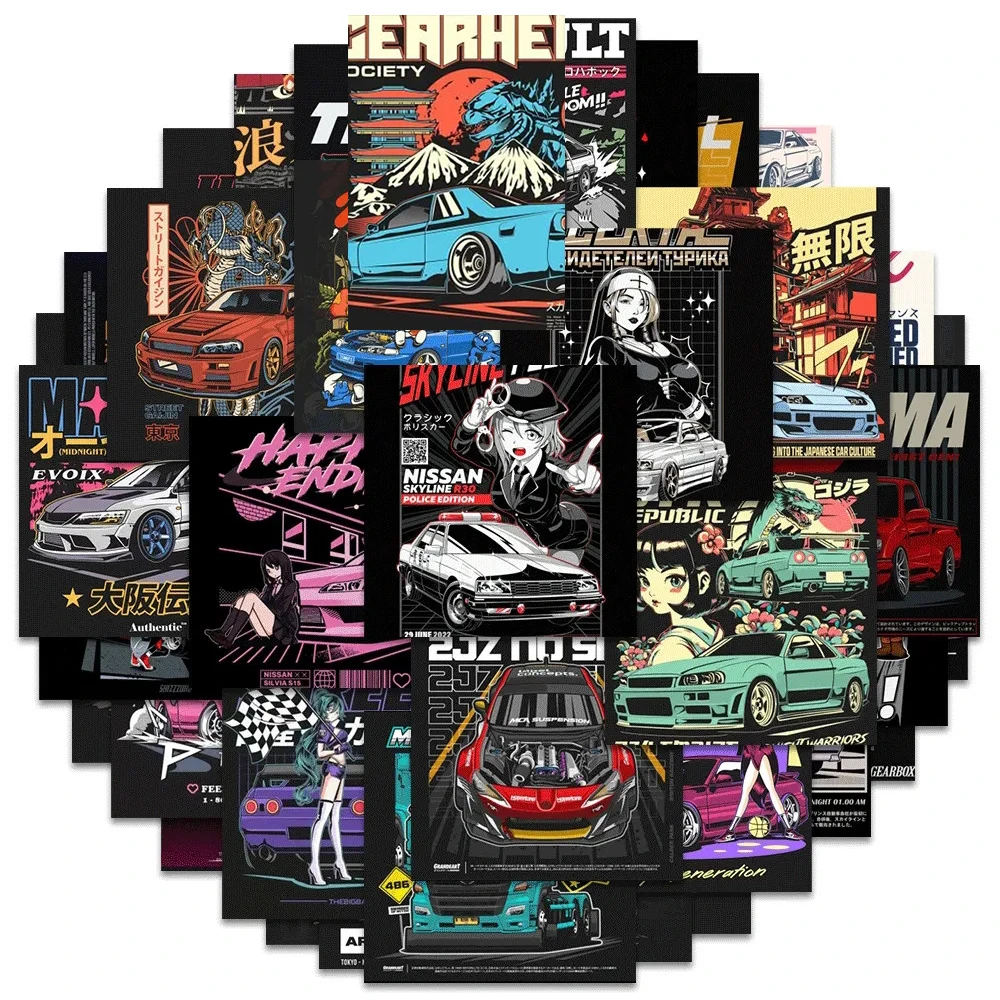 10/30/63pcs JDM Retrofit Racing Posters Stickers Cool Car Cartoon Sticker Luggage Motorcycle Laptop Notebook Toy Decals for Kids