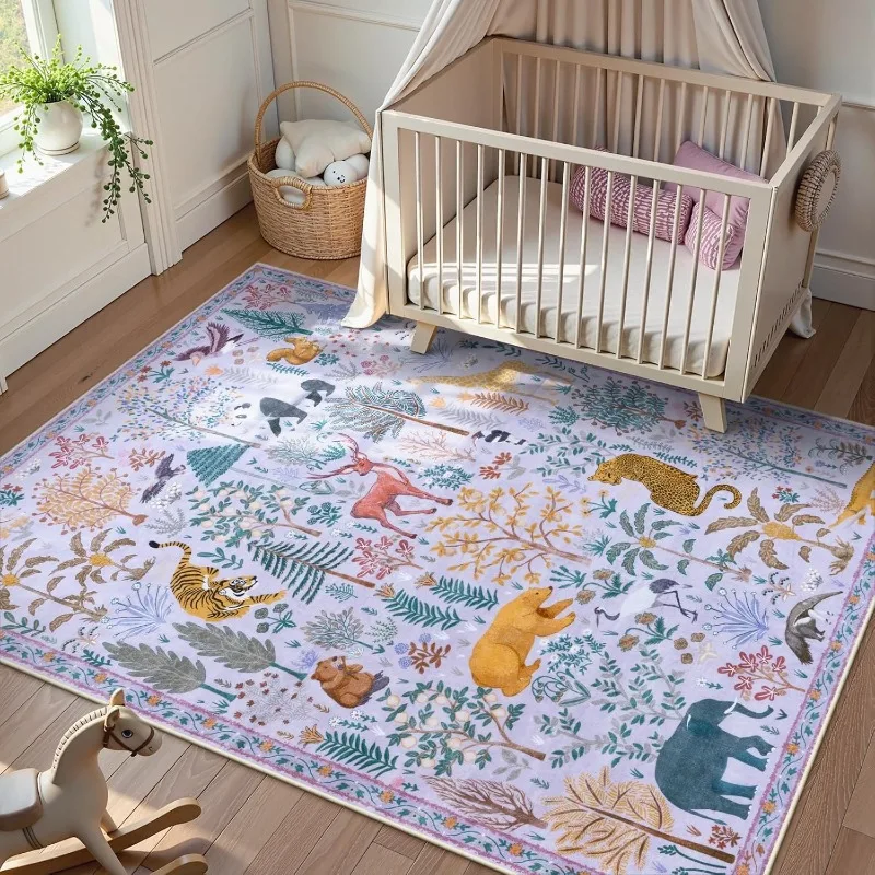 Fashion Retro Living Room Carpet Animal Floral Print Bedroom Rug Machine Washable Non-slip Coffee Table Floor Mat Tapis Alfombra