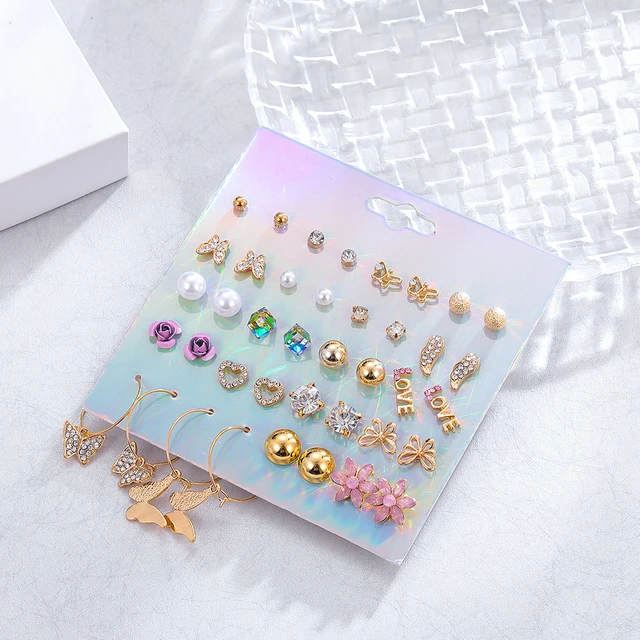 Earrings for Girls Kids Jewelry Cute Earrings Fun Colorful Stud Earrings,  Animal Rainbow Unicorn Cute Earring Jewelry Set Gifts for Teen Girls Women  24 Pairs 