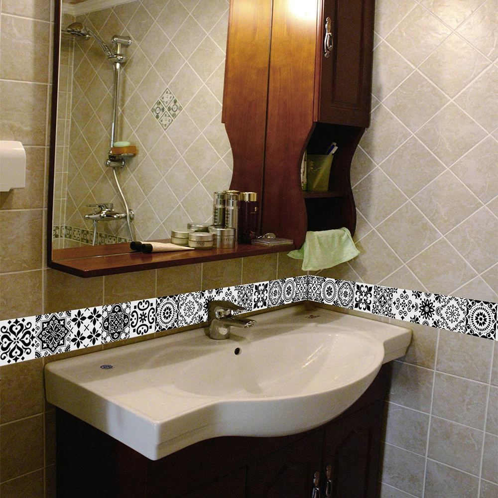 Wall Stickers 23 Styles Self-adhesive Waist Line Decorative for Bathroom Skirting Floor Tiles