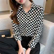 

Square Plaid Shirt Women's Spring Long-sleeved Top Designed French Checkerboard Loose Shirt Blusas Mujer De Moda 2022 Elegantes
