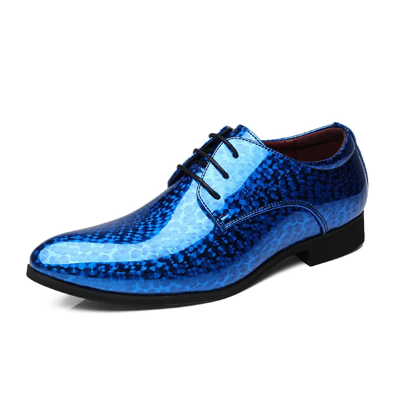 Men Mirror Face Oxfords Shoes Luxury Designer Formal Shoes Patent leather Pointed Shoes Lace-Up Business Dress Green Mocasines