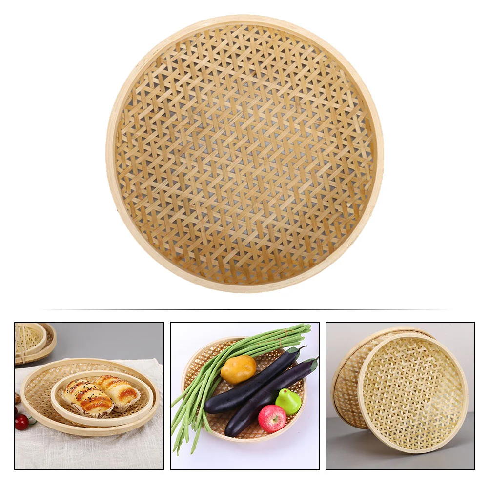 Fruits Basket Bamboo Woven Snack Plate Storage (large Size) Decorative Desktop Tray Manual Serving Food 5