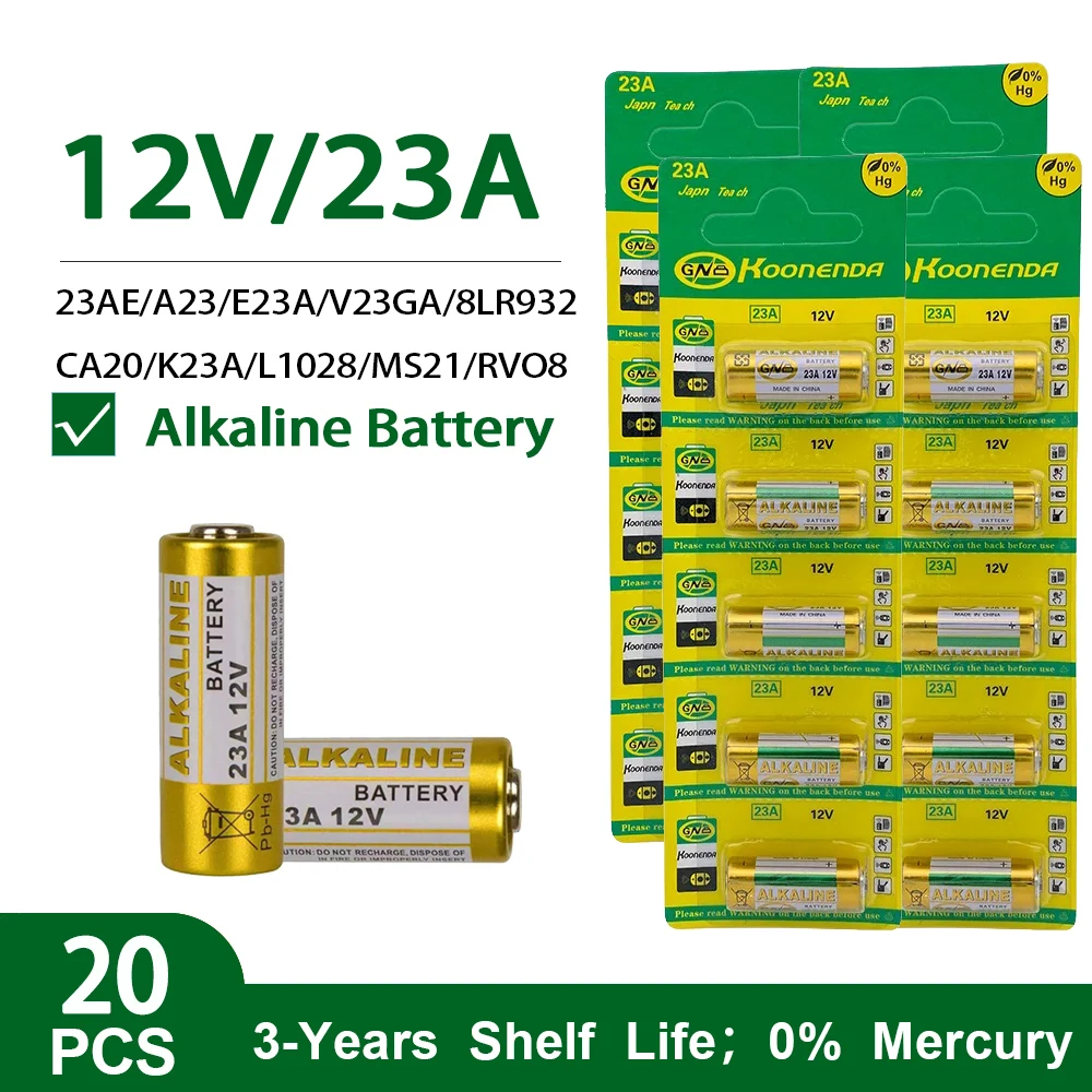 20 Pz 12V 23A Batteria Alcalina Combinata Lrv08L-1B5C L1028 Gp23A A23 23A E23A El12 Per Torcia Mouse Flash Trigger Lampadario